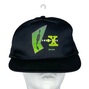 Vtg The X-Files Snapback Trucker Hat Black 90s Sci-Fi TV Pop Culture Paranormal